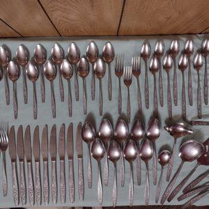 61 pcs Vintage Japan Stainless Flatware "Castle Court" Regency Rose